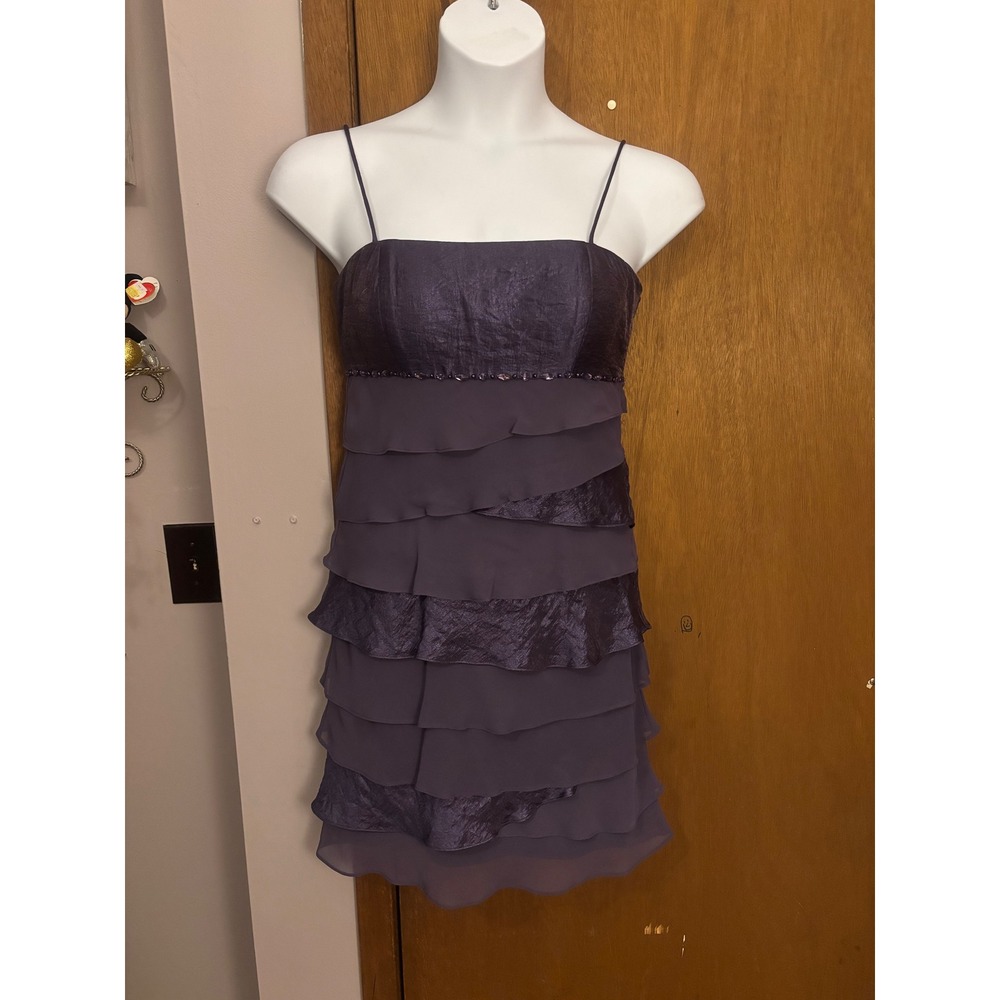 JR Nites by Carol Lin Purple Tiered Ruffle Beaded Party Dress with Bolero Size 8